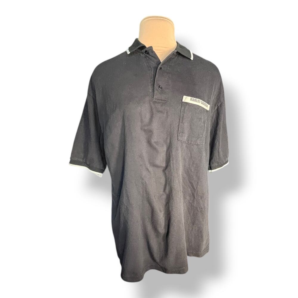 Vintage Y2K Harley Davidson Black Polo Barnett El Paso Made USA Large Biker Moto
